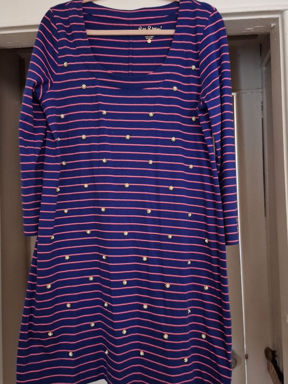 Lilly Pulitzer Navy & Pink Striped Embellished Dress